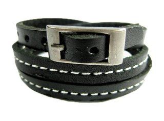 Rock Punk Black Seam Strap Belt Buckle Leather Wrap Bracelet: Jewelry