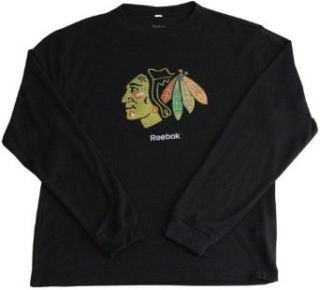 Reebok Chicago Blackhawks Waffle Weave Black Long Sleeve Thermo Shirt: Clothing