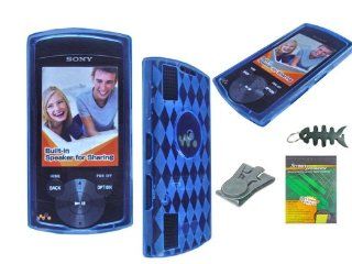 ( BLUE ) Durable Soft Thermoplastic Polyurethane TPU Rubberized Skin Case Cover for Sony Walkman NWZ S544, NWZ S545 Series +Black Belt Clip + Screen Protector + Fishbone keychain: Cell Phones & Accessories