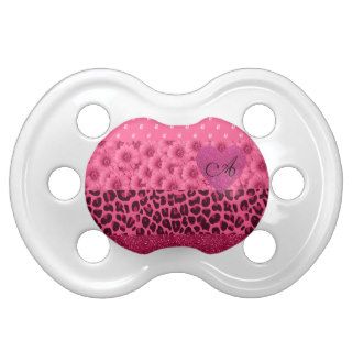 Monogram pink leopard glitter diamond flowers pacifier