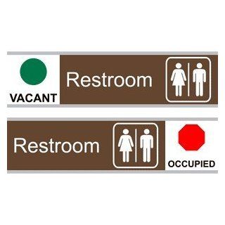 Restroom With Symbol Engraved Sign EGRE 545 SYM SLIDE WHTonBrown : Business And Store Signs : Office Products