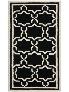 Safavieh DHU545L Dhurrie Collection Handmade Wool Area Rug, 3 Feet by 5 Feet, Black and Ivory  