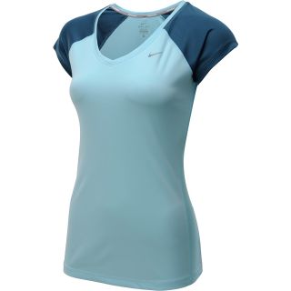 NIKE Womens Miler V Neck Cap Sleeve Running T Shirt   Size: Medium, Glacier