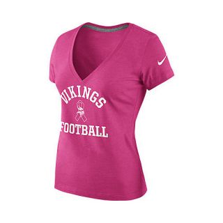 NIKE Womens Minnesota Vikings Breast Cancer Awareness V Neck T Shirt   Size: