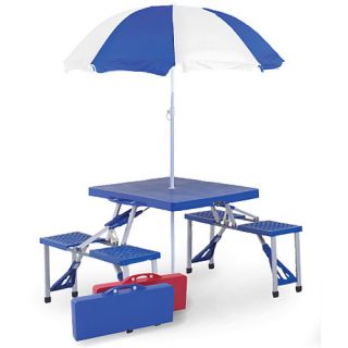 Picnic Plus Folding Picnic Table with Umbrella, Blue (PSM 101UB)