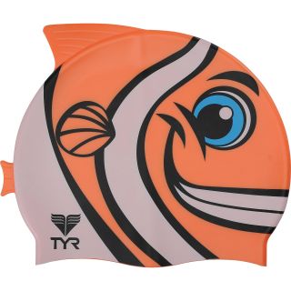 TYR Youth CharacTYR Happy Fish Silicone Swim Cap, Orange