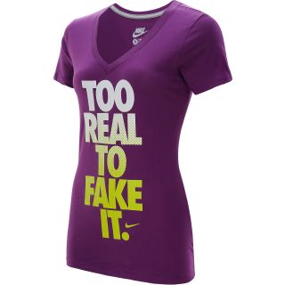 NIKE Womens Too Real To Fake It Mid V Short Sleeve T Shirt   Size: Small,