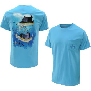 GUY HARVEY Mens Sailfish Spiral Short Sleeve T Shirt   Size: Large, Aqua Blue