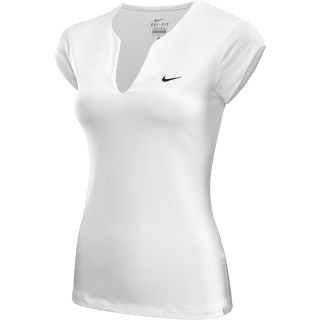 NIKE Womens Pure Short Sleeve Tennis Shirt   Size: Large, White/black