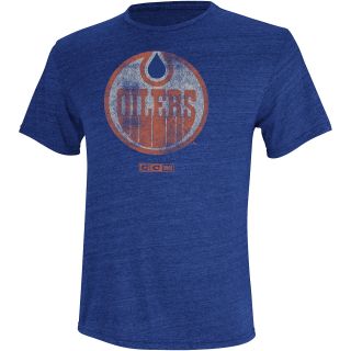 REEBOK Mens Edmonton Oilers CCM Distressed Retro Logo Tri Blend Short Sleeve T 