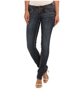 Request Dark Blue Skinny Jean w/ Brown Emb Rhinestone Detail Back Pockets in Crescent Womens Jeans (Blue)