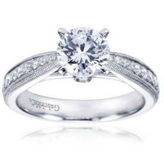 14K White Gold Round Cut Diamond Vintage Cathedral Engagement Ring   Does not Include The Center Diamond: Jewelry