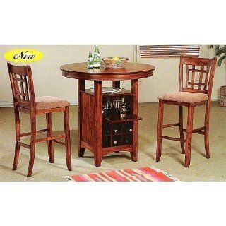 3 pc bar table set with wine and glass storage cabinet underneath table   Home Bar And Bar Stool Sets