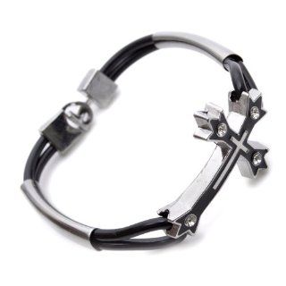 K Mega Jewelry 25mm Black Cross Mens Bracelet 8.1" B534 [Jewelry]: Chain Necklaces: Jewelry