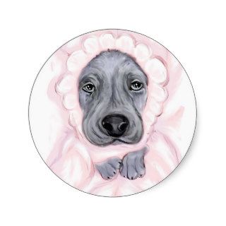 Great Dane Baby Blue Girl Round Stickers