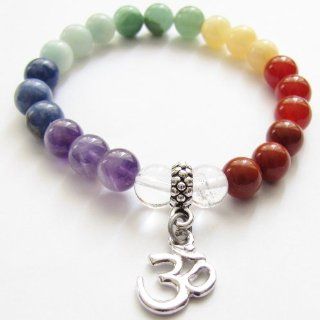 Chakra Colors Gemstone Bracelet Om charm Elastic Beaded : Other Products : Everything Else