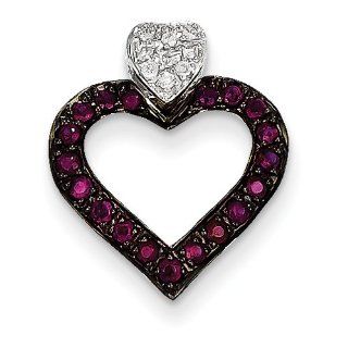 14k White Gold Completed Diamond and Ruby Heart Pendant Cyber Monday Special: Charm Jewelry Brothers Pendant: Jewelry