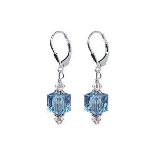 Sterling Silver Classic 8mm Blue Crystal Cube Earrings Made with Swarovski Elements: Jewelry