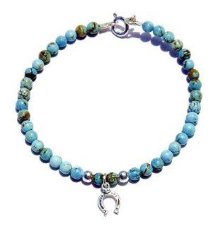 Turquoise Bead Bracelet with Horseshoe Charm: Jewelry