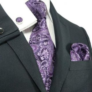 Landisun 543 Dark Purple Paisleys Mens Silk Tie Set: Tie+Hanky+Cufflinks at  Mens Clothing store