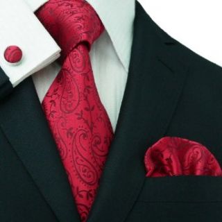 Landisun 546 Reds Paisleys Mens Silk Tie Set: Tie+Hanky+Cufflinks Exclusive at  Mens Clothing store: Neckties