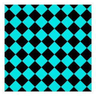 Aqua and Black Rhombus Pattern Poster