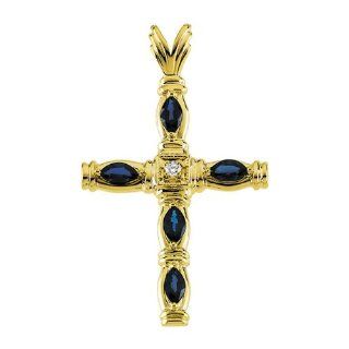 Genuine Blue Sapphire 14K Yellow Gold Cross Pendant by US Gems, 41.25 X 25.00 mm: Pendant Necklaces: Jewelry