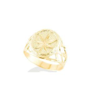 New 14k Solid Yellow Gold Marijuana Leaf Men's Ring: Jewelry