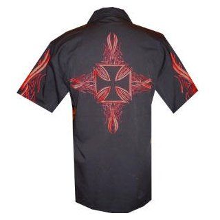 Iron Cross Embroidered Biker Work Shirt, Dragonfly: Novelty T Shirts: Clothing
