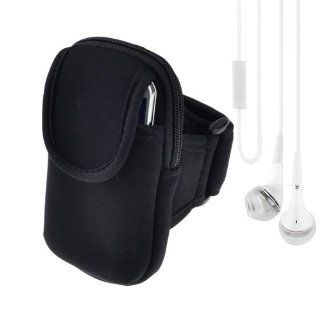 Universal Sports Armband pouch bag with Zipper Closure for Nokia Lumia 1020 Smartphone (Black) + Vangoddy Headphone with MIC,White: Cell Phones & Accessories