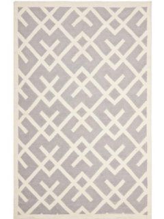 Safavieh DHU552G Dhurrie Collection Handmade Wool Area Rug, 9 Feet by 12 Feet, Grey and Ivory  
