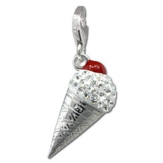 SilberDream Glitter Charm ice cream cornet with white Czech crystals, 925 Sterling Silver Charms Pendant with Lobster Clasp for Charms Bracelet, Necklace or Earring GSC567W: Clasp Style Charms: Jewelry