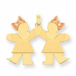 Genuine 14K Two Tone Two Tone Double Girl "Kids" Pink Bow Charm 4.9 Grams Of Gold 100% Satisfaction Guaranteed.: Mireval: Jewelry