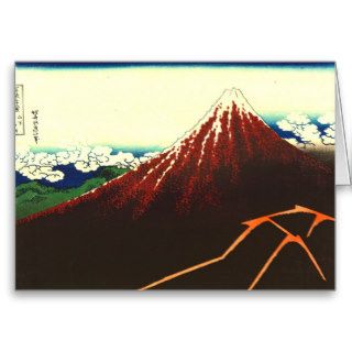 Lightning Below Red Fuji 1826 Greeting Cards