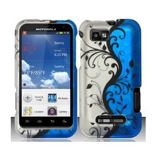 Motorola Defy XT XT556 / XT557 (StraightTalk/US Cellular) Blue/Silver Vines Design Hard Case Snap On Protector Cover + Car Charger + Free Opening Tool + Free American Flag Pin: Cell Phones & Accessories