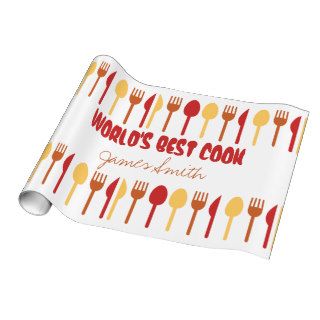 World's Best Cook Custom Name Red Orange Gift Wrapping Paper