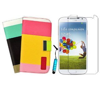 Caseland Folio leather Case with Card Slots for Samsung Galaxy S4 I9500 with 1pc Clear Screen Protector Film and 1x Stylus (brown blue ,yellow pink): Cell Phones & Accessories