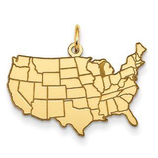 14K Yellow Gold United States Map Charm 24mmx20mm Jewelry