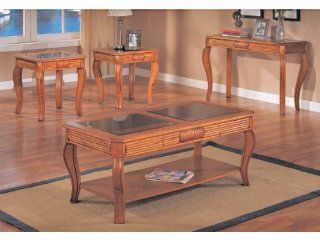 3 pc Pack Cocktail Table Set with Smoke Glass and Sofa Table in Oak Finish ADS40128, 40128 sf   Coffee Tables