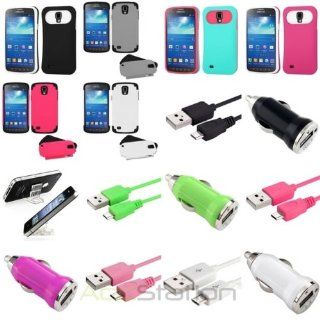 Color Rubberized Case+Cable+Charger+Mini Mount For Samsung Galaxy i537 S4 Active Cell Phones & Accessories