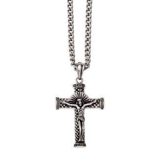 Men's Stainless Steel Crucifix Necklace   24": Jewelry
