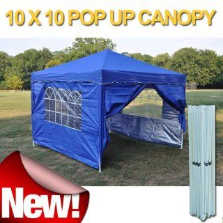 NEW Blue 10'x10' Easy Pop Up Closed In Sidewalls Canopy Gazebo Tent Party Tents : Patio, Lawn & Garden