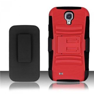 For Samsung© Galaxy S4 Heavy Duty Armor Style 2 Case Cover w/ Holster   Black/Red: Cell Phones & Accessories