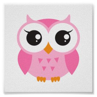 Cute pink cartoon baby owl poster