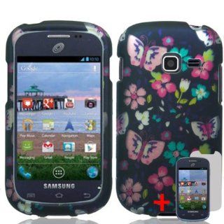 SAMSUNG GALAXY CENTURA S738C PINK BUTTERFLY FLOWER BLACK COVER SNAP ON HARD CASE + SCREEN PROTECTOR from [ACCESSORY ARENA]: Cell Phones & Accessories