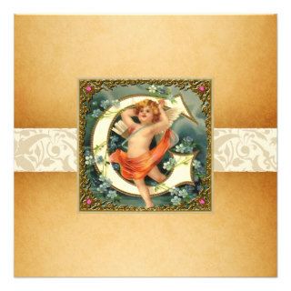 Vintage Cherub Angel Letter G Invitations