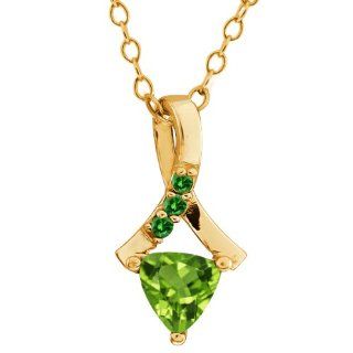 0.51 Ct Trillion Green Peridot and Green Diamond 14k Yellow Gold Pendant: Jewelry