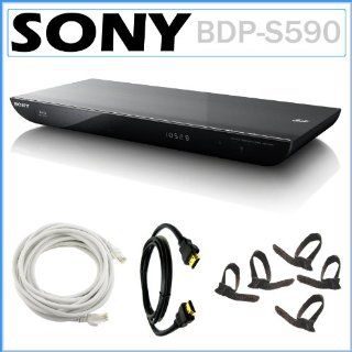 Sony BDP S590 3D Blu ray Disc Player with built in Wi Fi and iPhone/ iPad & Android App Capable + 6ft HDMI Cable + 14ft CAT5e Network Cable + Velcor Cable Ties: Electronics