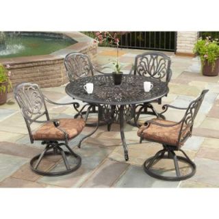 Home Styles Floral Blossom 42 in. Round 5 Piece Swivel Patio Dining Set with Burnt Sierra Leaf Cushions 5558 305