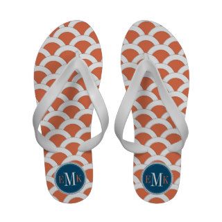 Coral Scalloped Shells Blue Monogram Flip Flops